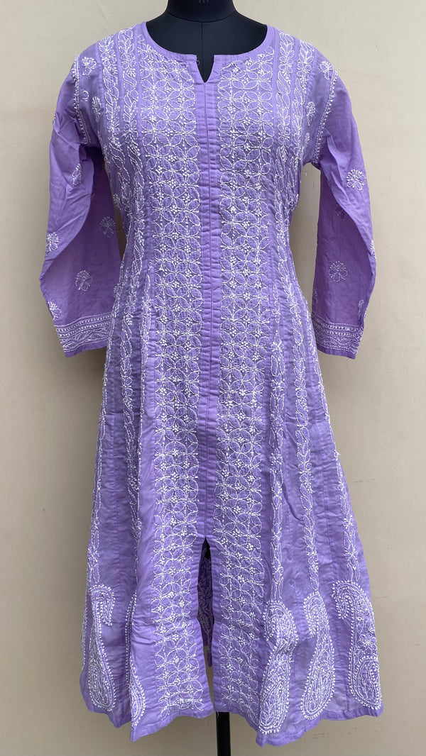 Lucknowi Chikankari Anarkali Kurti Purple Cotton