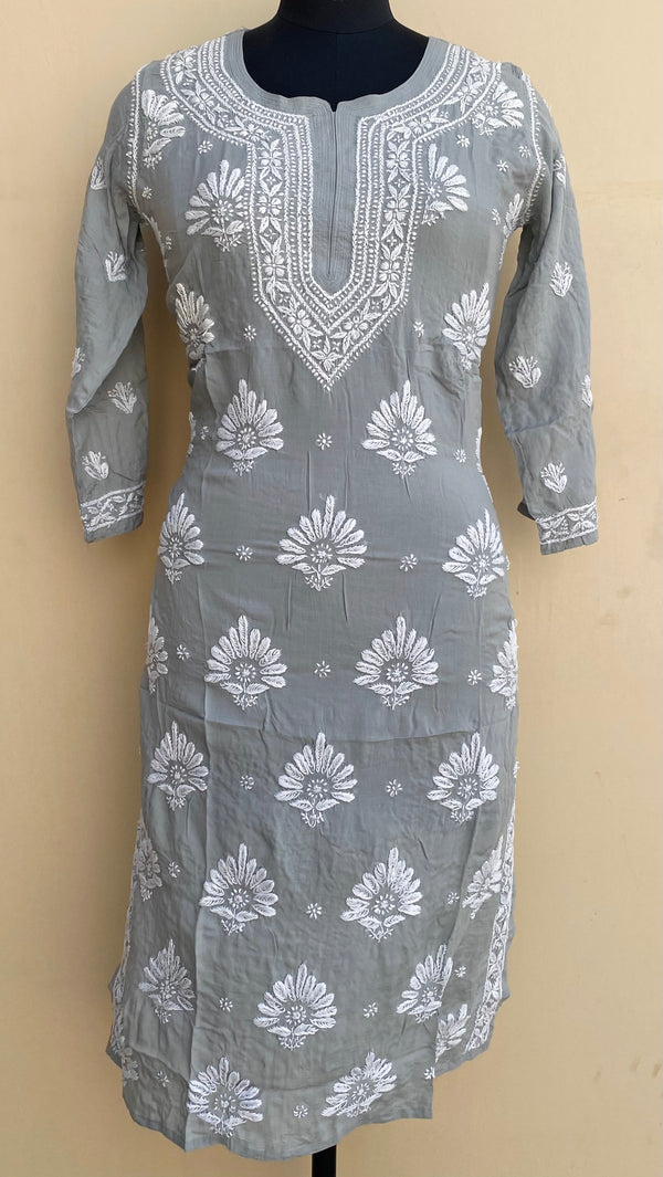 Lucknowi Chikankari Kurti Gray Modal Cotton