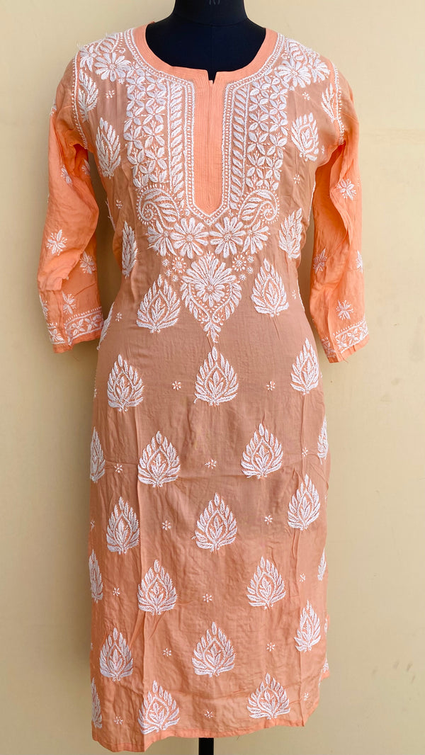 Lucknowi Chikankari Kurti Peach Modal Cotton