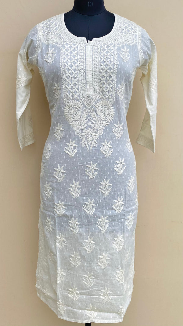 Lucknowi Chikankari Kurti Lemon Yellow Mulmul Cotton With Self 3D Work
