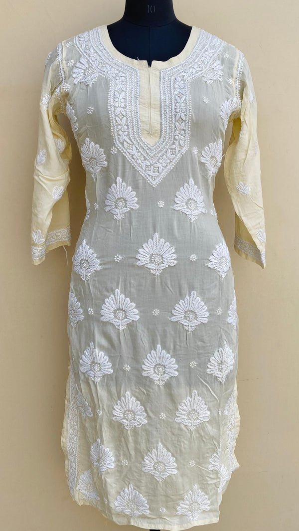 Lucknowi Chikankari Kurti Cream Modal Cotton