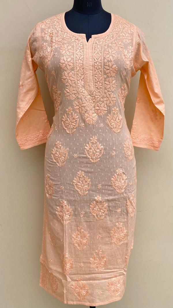 Lucknowi Chikankari Kurti Peach Mulmul Cotton With Self 3D Work