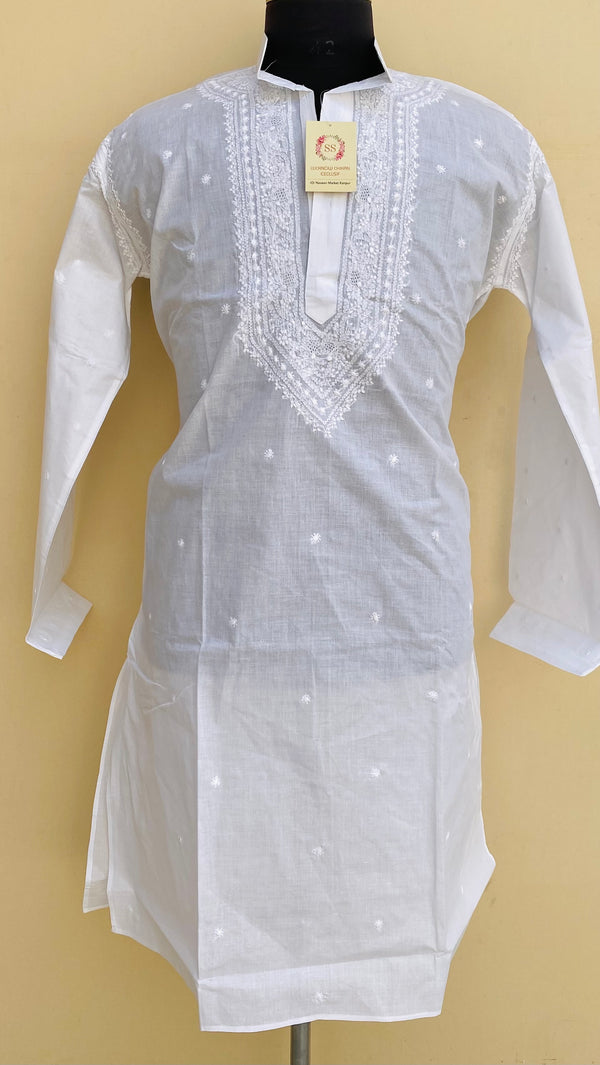 Lucknowi Chikankari Men’s Kurta White Cotton With Jaali Work