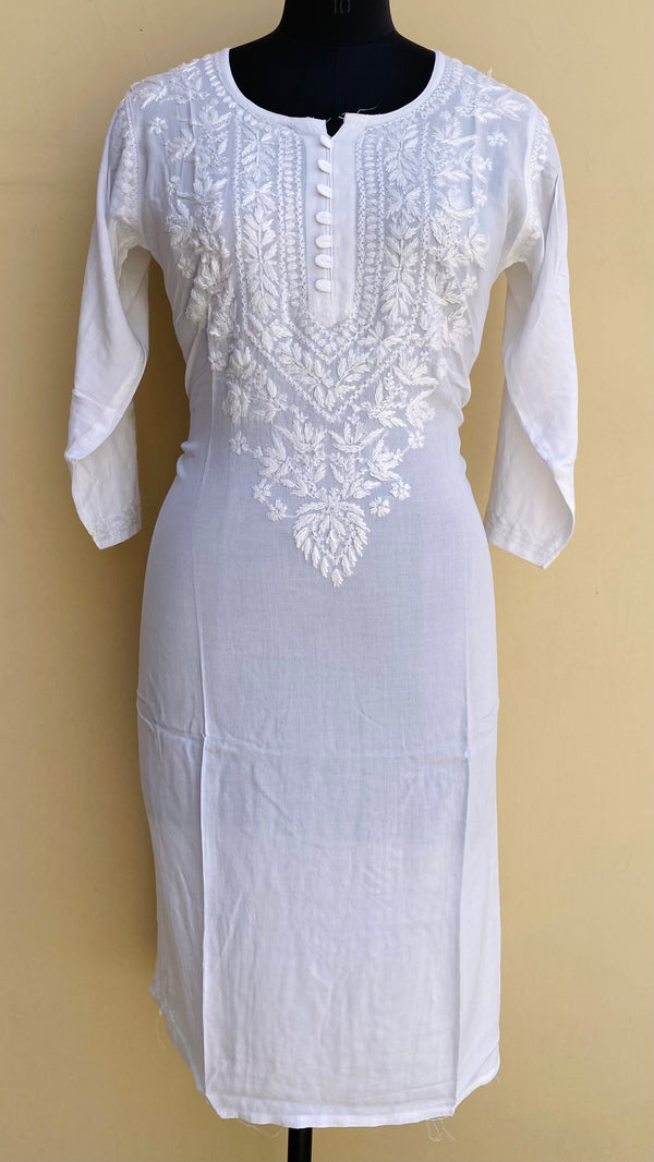 Lucknowi Chikankari Kurti White Modal Cotton