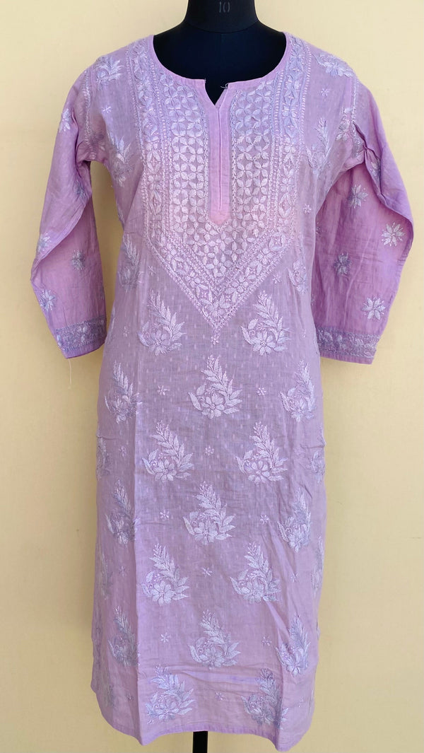 Lucknowi Chikankari Kurti Purple Mulmul Cotton With Self 3D Work