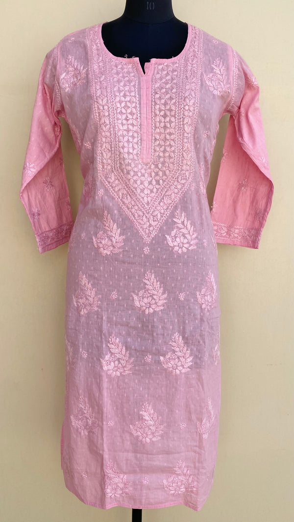 Lucknowi Chikankari Kurti Pink Mulmul Cotton With Self 3D Work