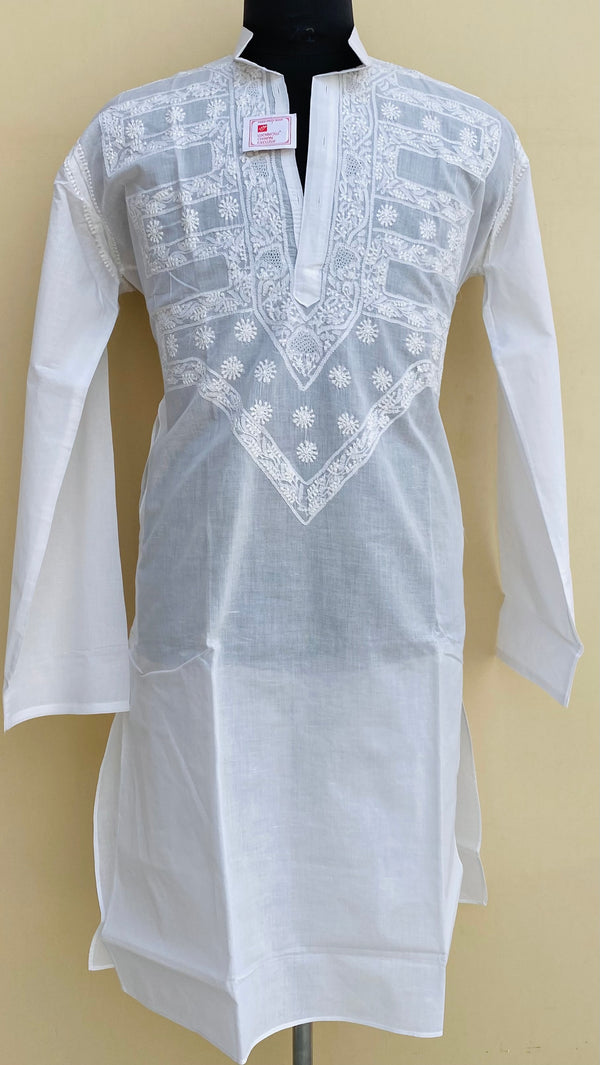 Lucknowi Chikankari Men’s Kurta White Cotton With Jaali Work