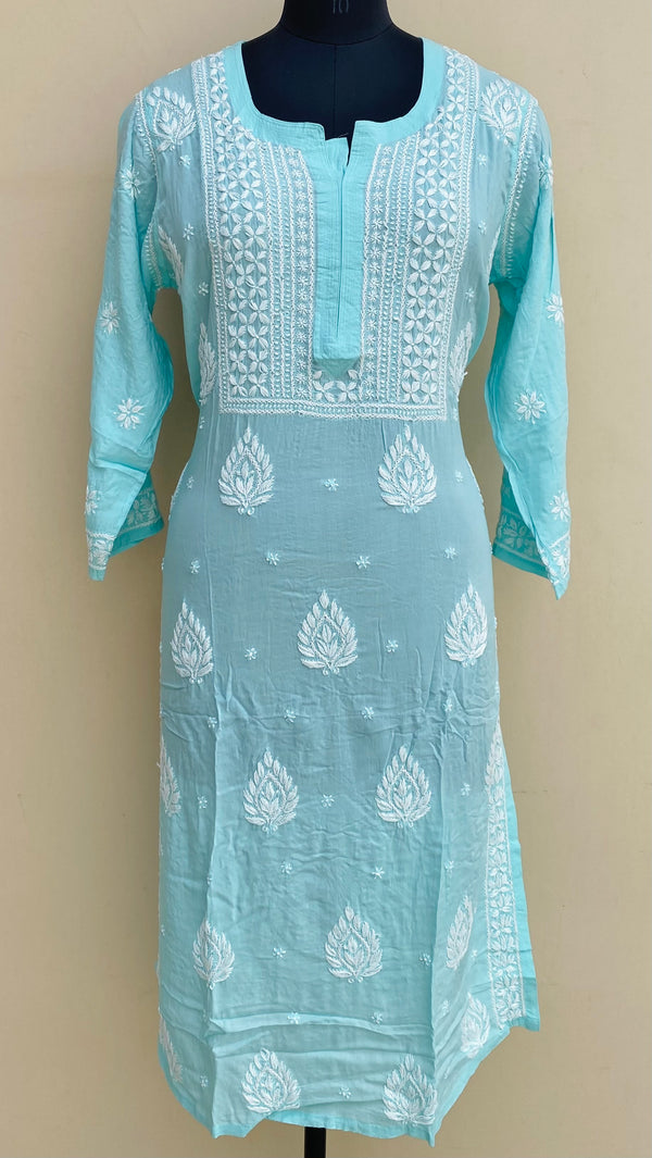 Lucknowi Chikankari Kurti Blue Modal Cotton