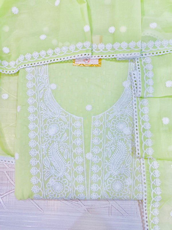 Designer Embroidered Suit Length 3 Piece Green Mal Cotton