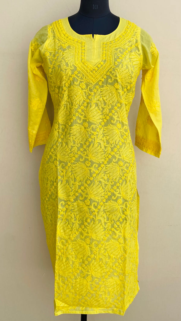 Lucknowi Chikankari Self Kurti Yellow Cotton