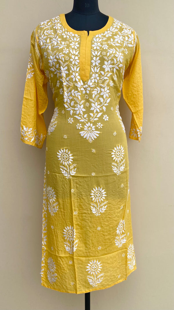 Lucknowi Chikankari Kurti Yellow Modal Cotton