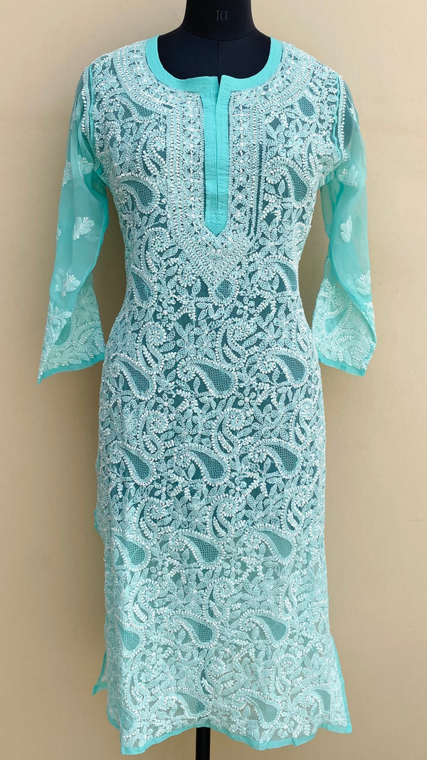 Lucknowi Chikankari Kurti Sea Green Georgette With Jaali Work