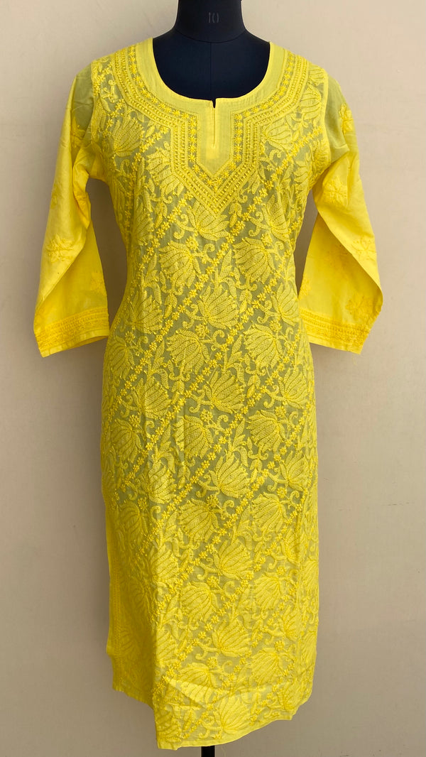 Lucknowi Chikankari Self Kurti Yellow Cotton