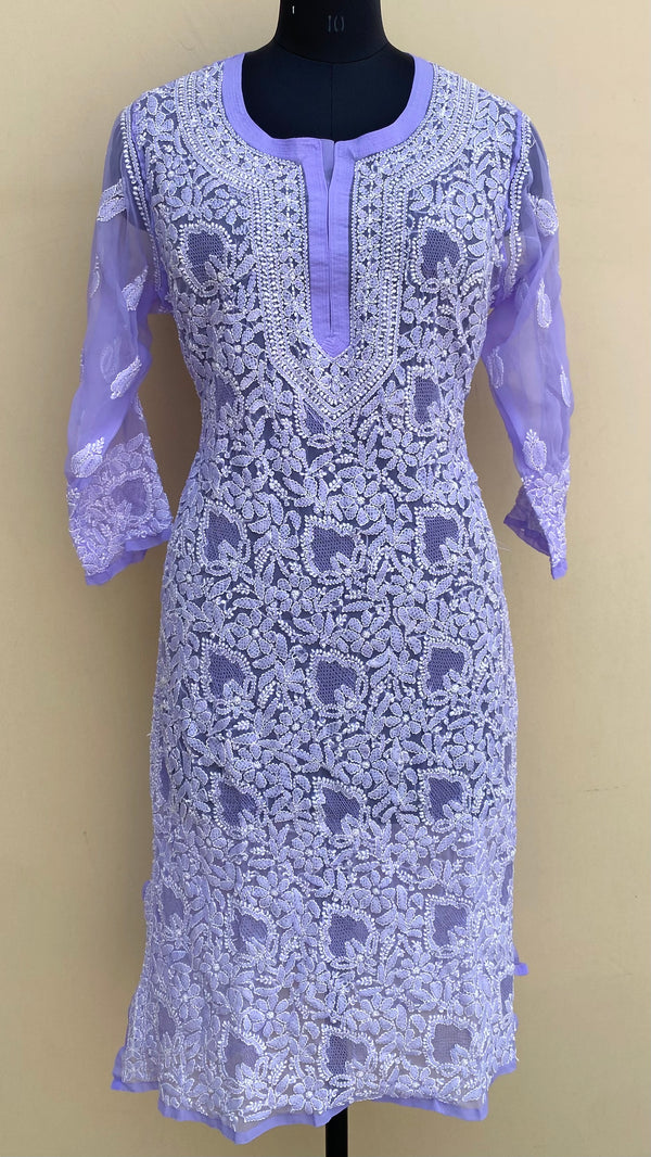 Lucknowi Chikankari Kurti Purple Georgette With Jaali Work