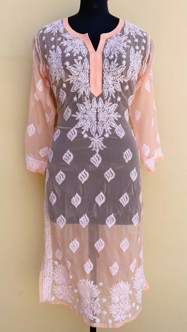 Lucknowi Chikankari Kurti Peach Faux Georgette