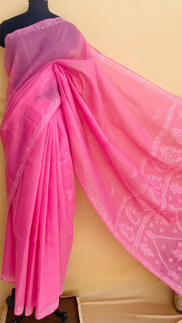 Lucknowi Chikankari Saree Pink Cotton