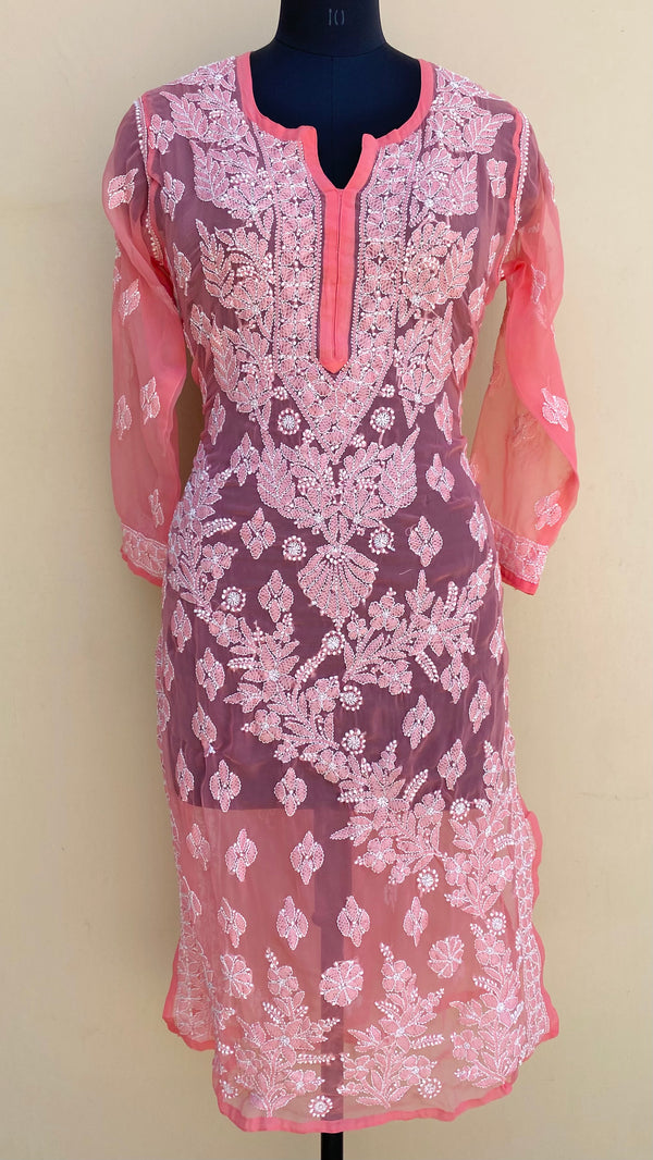 Lucknowi Chikankari Kurti Gajri Faux Georgette