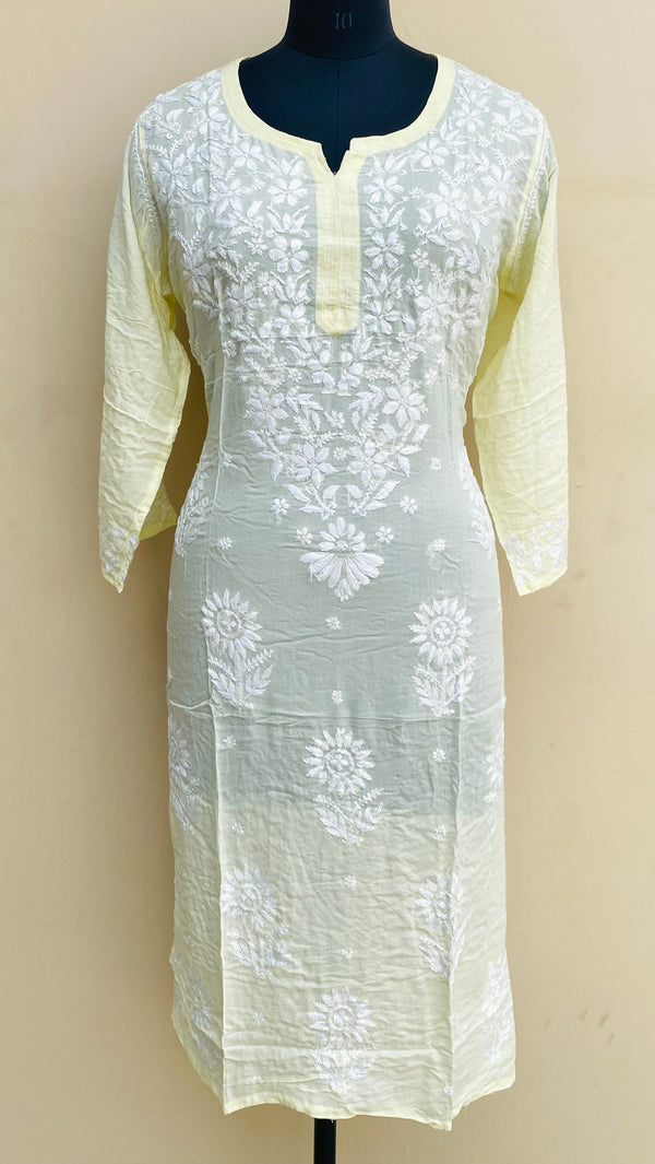 Lucknowi Chikankari Kurti Lemon Yellow Modal Cotton