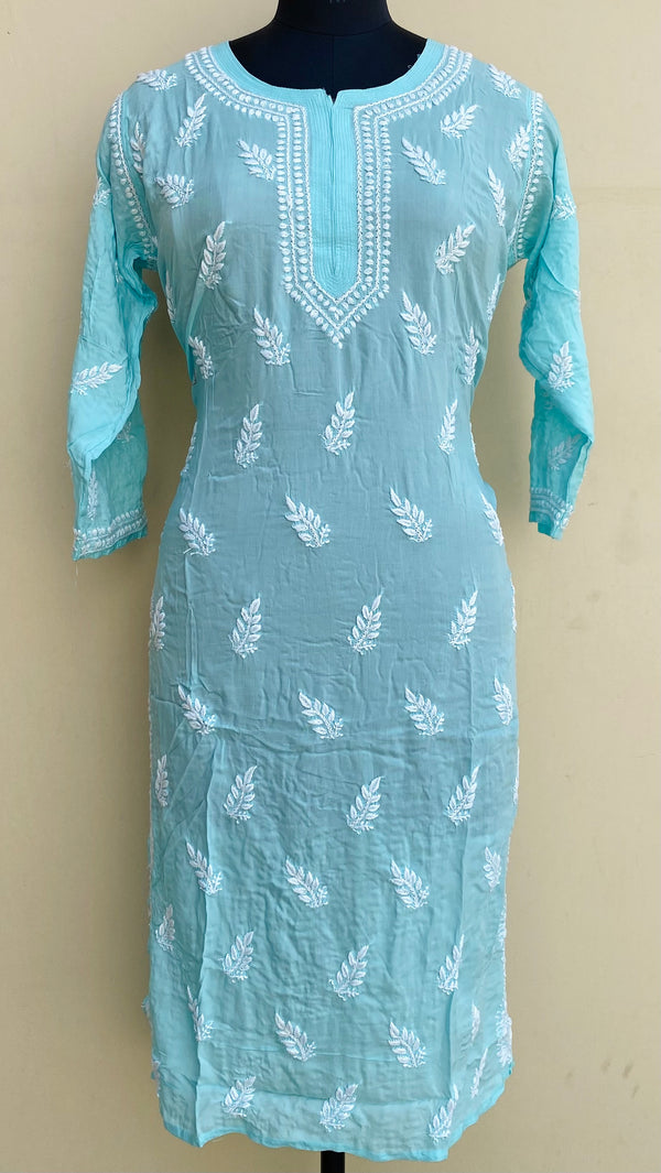 Lucknowi Chikankari Kurti Blue Modal Cotton