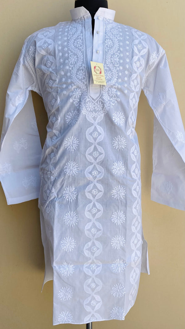 Lucknowi Chikankari Men’s Kurta White Cotton With Applique Work