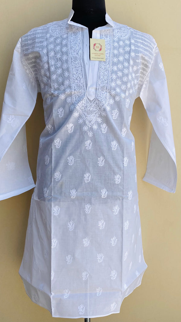 Lucknowi Chikankari Men’s Kurta White Cotton With Jaali Work