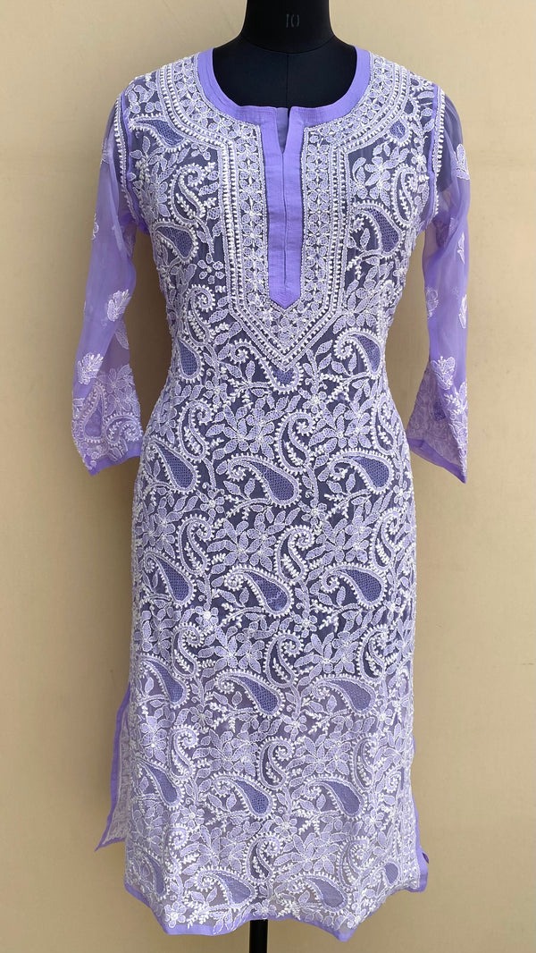 Lucknowi Chikankari Kurti Purple Faux Georgette With Jaali Work