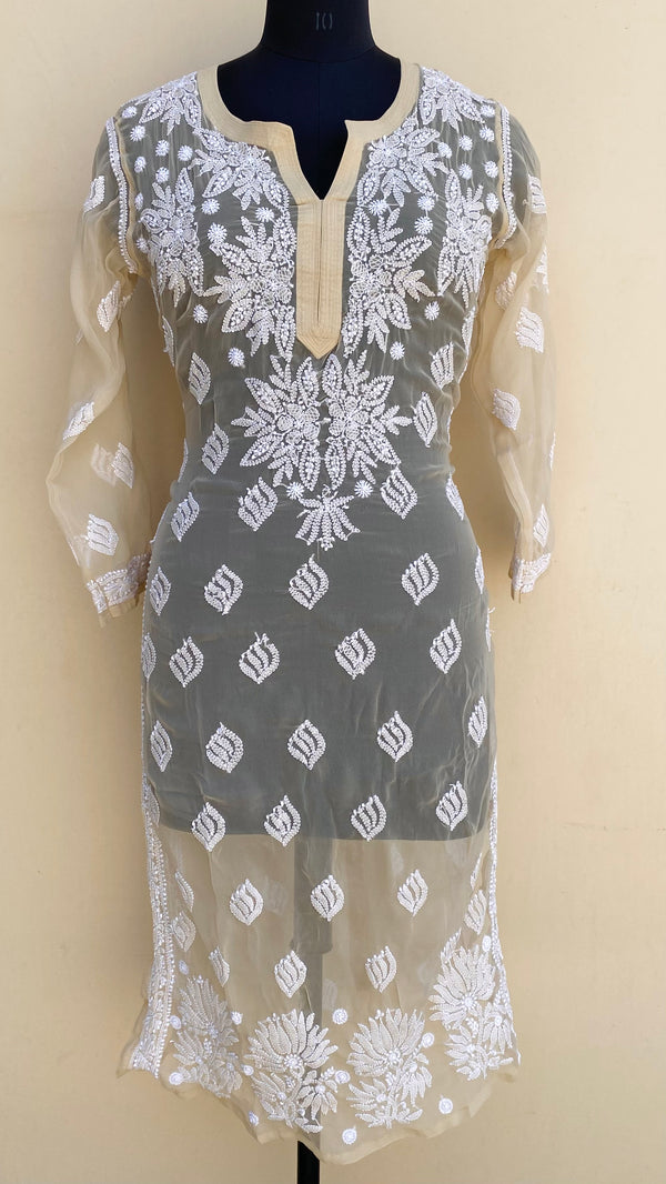 Lucknowi Chikankari Kurti Cream Faux Georgette