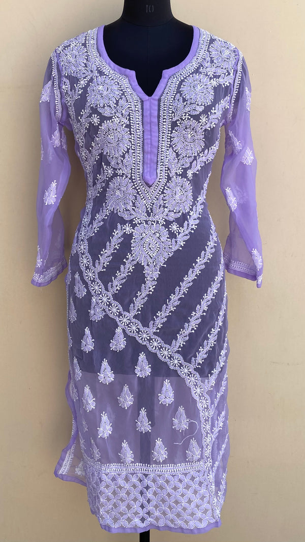 Lucknowi Chikankari Kurti Purple Faux Georgette