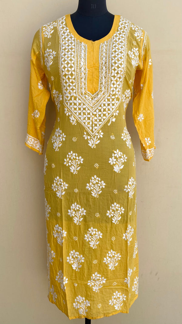 Lucknowi Chikankari Kurti Yellow Modal Cotton