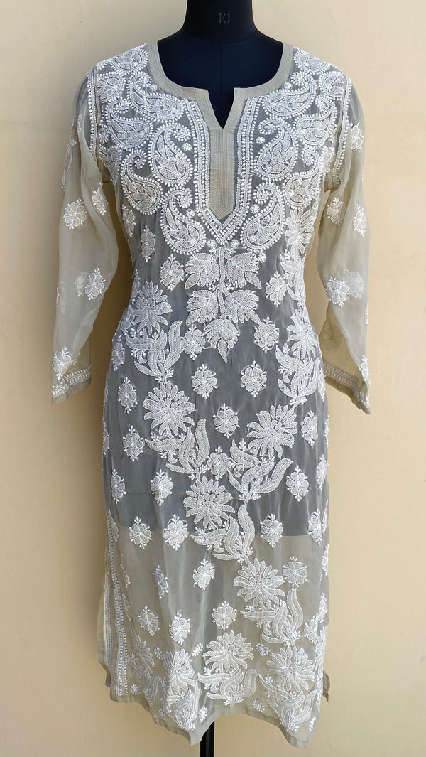 Lucknowi Chikankari Kurti Beige Faux Georgette