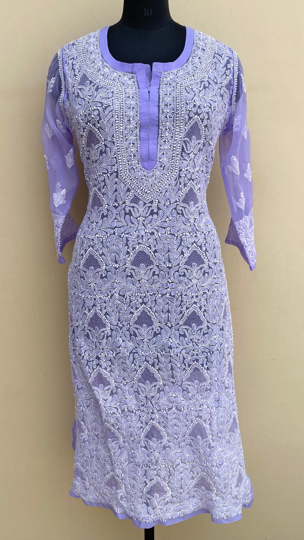 Lucknowi Chikankari Kurti Purple Faux Georgette With Jaali Work