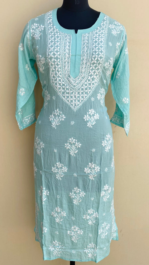 Lucknowi Chikankari Kurti Sea Green Modal Cotton