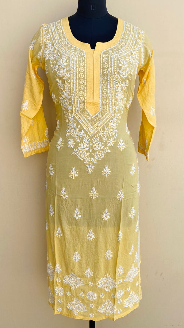 Lucknowi Chikankari Kurti Yellow Modal Cotton