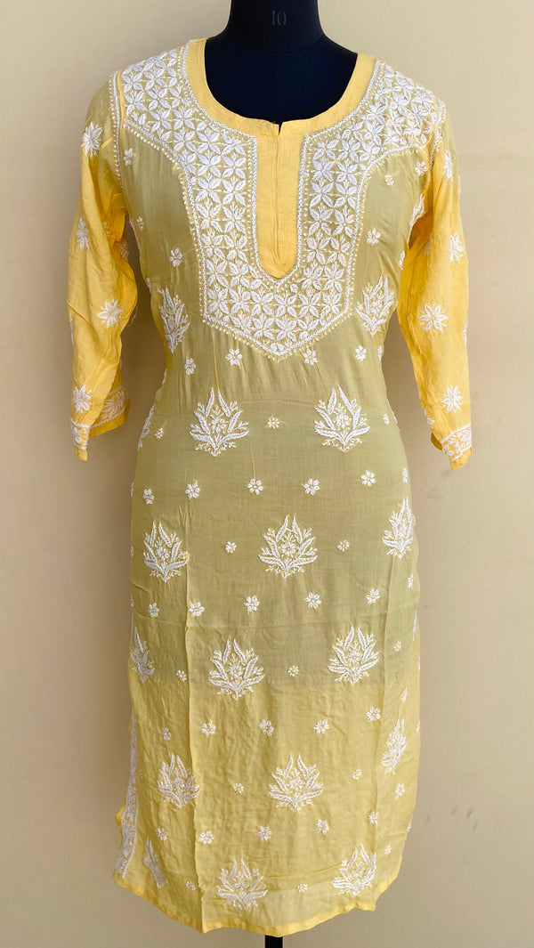 Lucknowi Chikankari Kurti Yellow Modal Cotton
