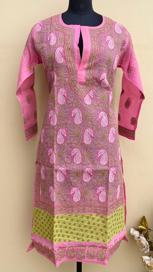 Lucknowi Chikankari Kurti Pink Cotton
