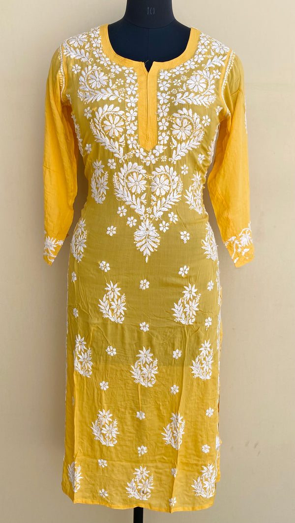 Lucknowi Chikankari Kurti Yellow Modal Cotton