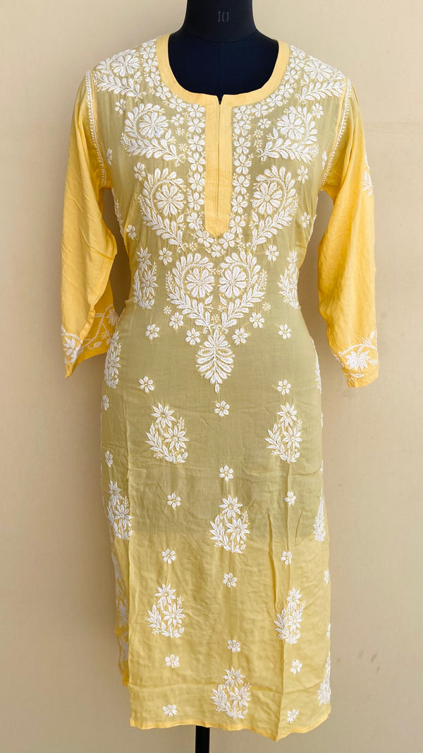 Lucknowi Chikankari Kurti Yellow Modal Cotton