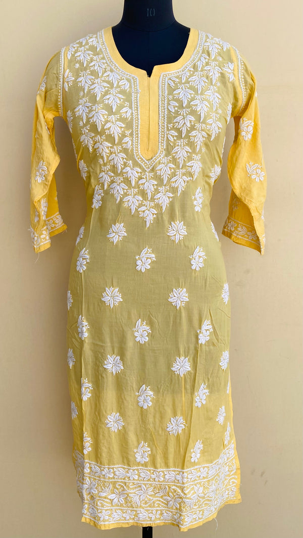 Lucknowi Chikankari Kurti Yellow Modal Cotton