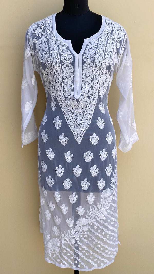 Lucknowi Chikankari Kurti White Faux Georgette