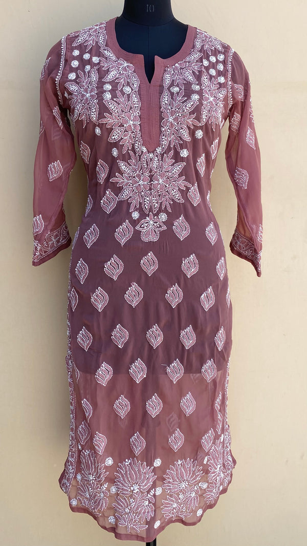 Lucknowi Chikankari Kurti Onion Pink Faux Georgette