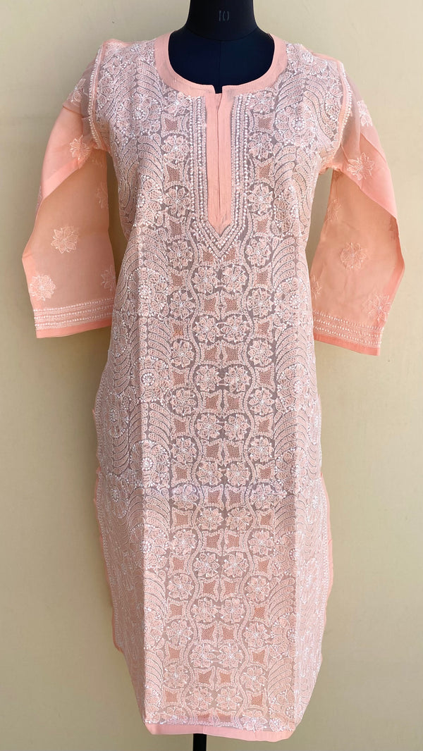 Lucknowi Chikankari Kurti Peach Cotton With Jaali Work