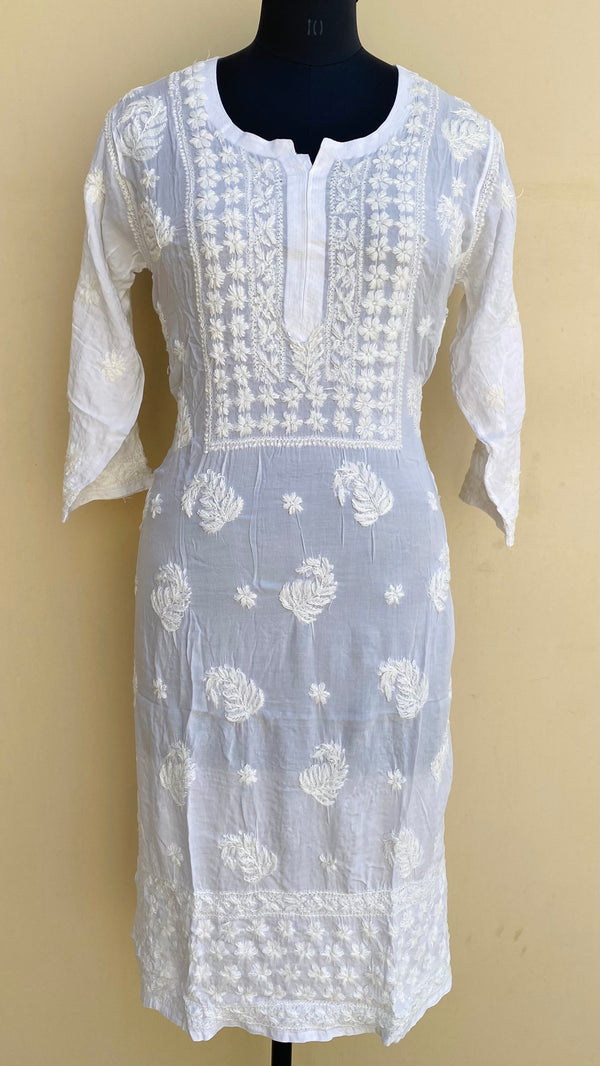 Lucknowi Chikankari Kurti White Modal Cotton