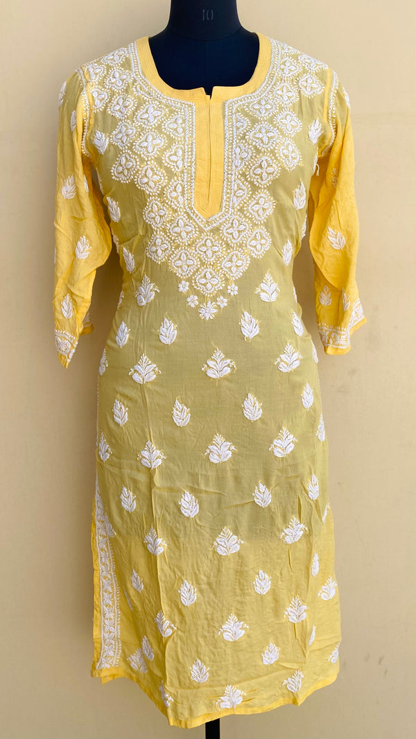 Lucknowi Chikankari Kurti Yellow Modal Cotton