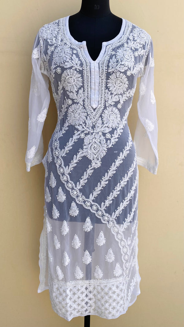 Lucknowi Chikankari Kurti White Faux Georgette