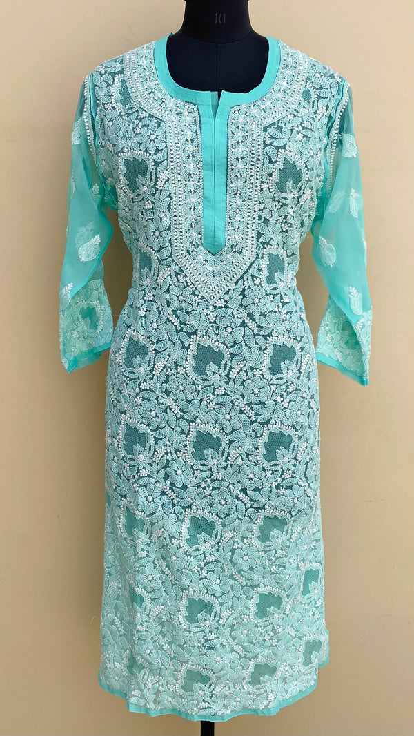 Lucknowi Chikankari Kurti Sea Green Faux Georgette With Jaali Work