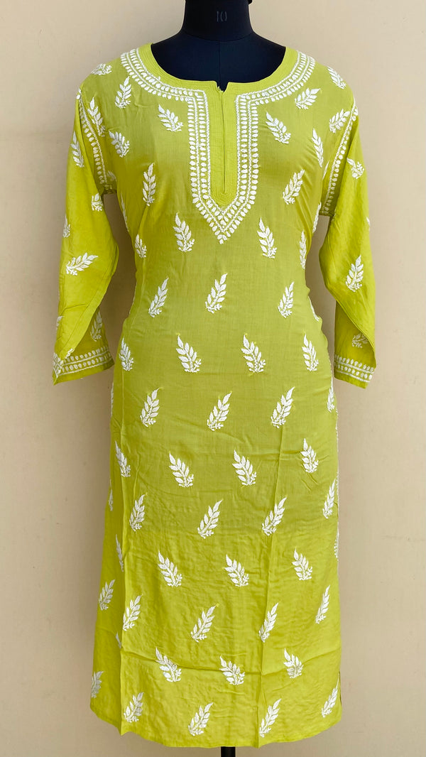 Lucknowi Chikankari Kurti Parrot Green Modal Cotton
