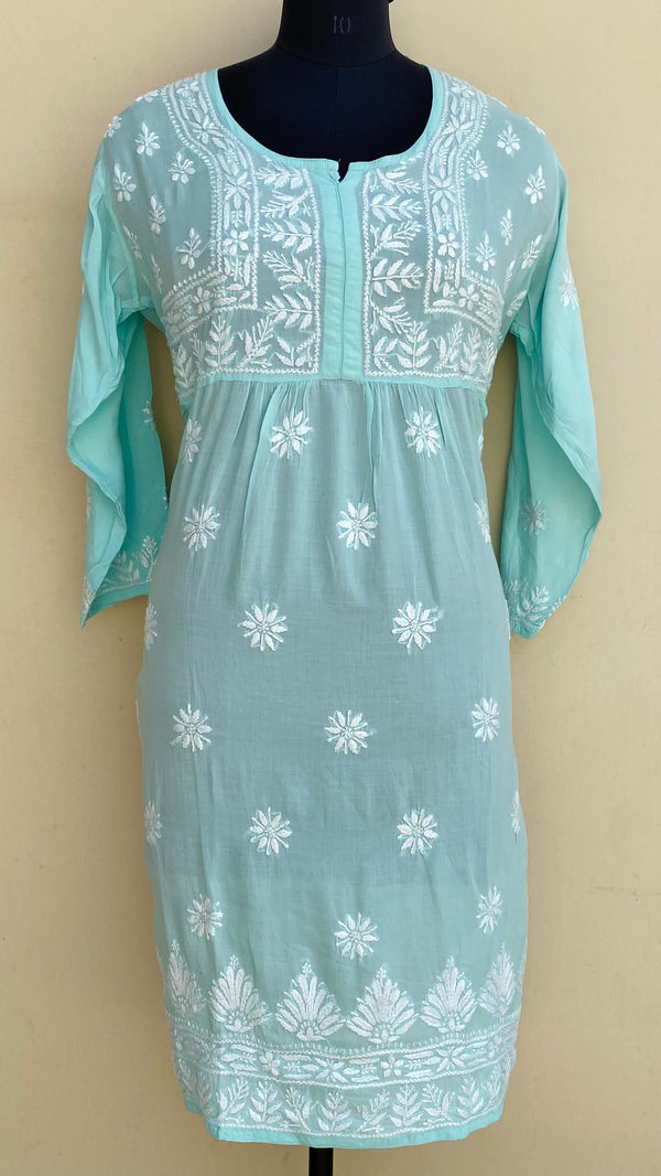 Lucknowi Chikankari Kurti Sea Green Modal Cotton With Pockets