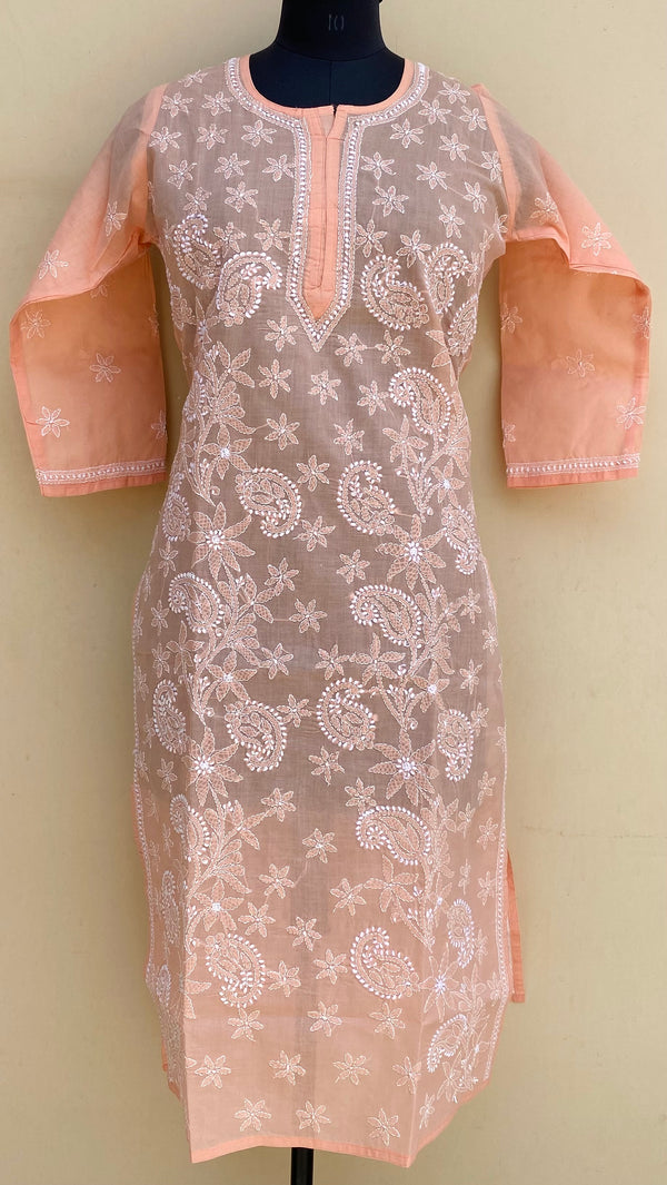 Lucknowi Chikankari Kurti Peach Cotton