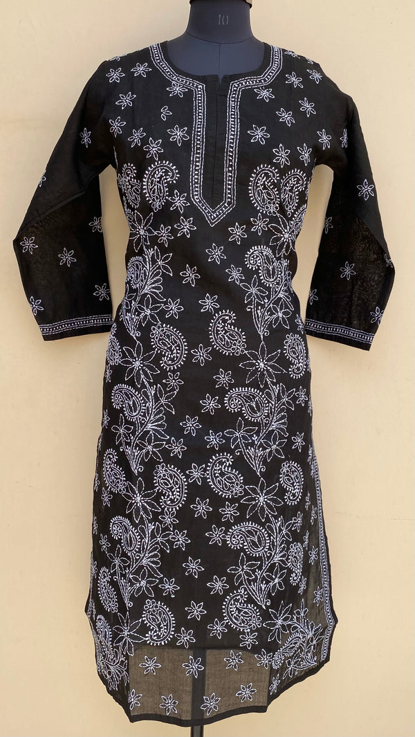 Lucknowi Chikankari Kurti Black Cotton