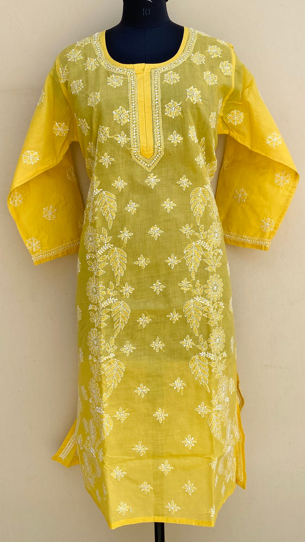 Lucknowi Chikankari Kurti Yellow Cotton